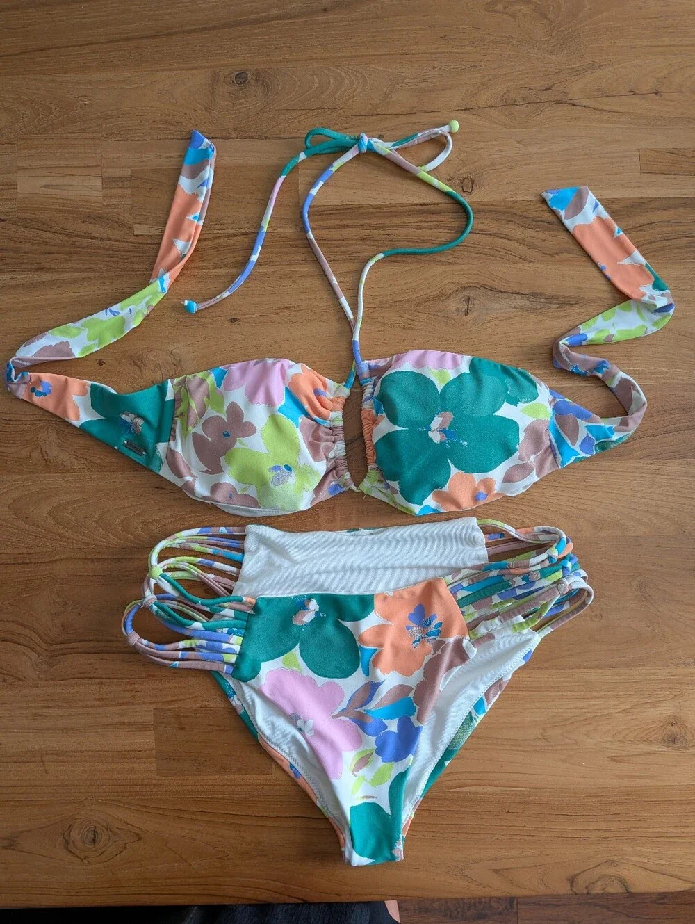 O'Neill Sami Floral 3-Way Bikini Set Small Multi-Way Top Strappy Bottoms